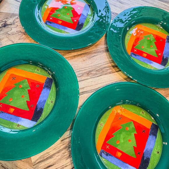 Crate & Barrel, Dibbern Germany-Christmas Tree Glass Lg Plate/Platter-13"- #4 - Picture 1 of 7